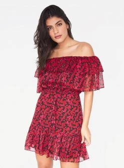 HeyYou Dresses Red Blossom Off The Shoulder Ruffle Dress
