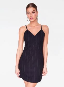 HeyYou Dresses Navy Pinstriped Mini Dress