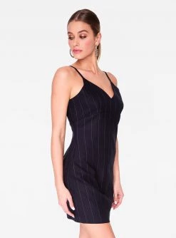 HeyYou Dresses Navy Pinstriped Mini Dress