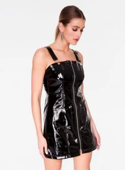 HeyYou Black Faux Leather Overall Dress Dresses 9 HeyYou Black Faux Leather Overall Dress Dresses