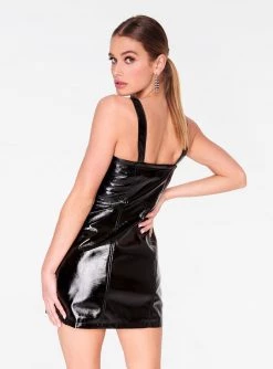 HeyYou Black Faux Leather Overall Dress Dresses 10 HeyYou Black Faux Leather Overall Dress Dresses
