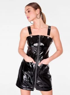 HeyYou Black Faux Leather Overall Dress Dresses