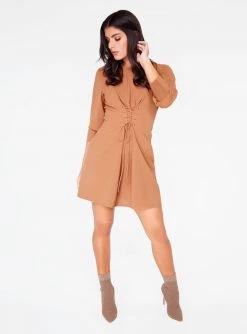 HeyYou Camel 3/4 Sleeve Mini Dress Dresses 11 HeyYou Camel 3/4 Sleeve Mini Dress Dresses