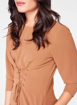 HeyYou Camel 3/4 Sleeve Mini Dress Dresses