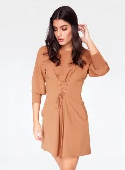 HeyYou Camel 3/4 Sleeve Mini Dress Dresses