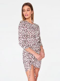 HeyYou Ivory 3/4 Sleeve Ruched Front Dress