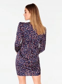 HeyYou Navy 3/4 Sleeve Ruched Front Dress