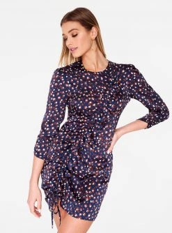 HeyYou Navy 3/4 Sleeve Ruched Front Dress