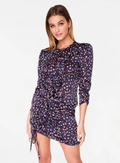 HeyYou Navy 3/4 Sleeve Ruched Front Dress