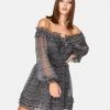 HeyYou Black And White Long Sleeve Off The Shoulder Ruffle Dress Dresses