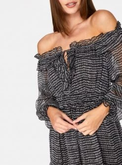 HeyYou Black And White Long Sleeve Off The Shoulder Ruffle Dress Dresses 10 HeyYou Black And White Long Sleeve Off The Shoulder Ruffle Dress Dresses