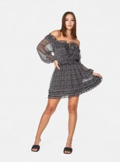 HeyYou Black And White Long Sleeve Off The Shoulder Ruffle Dress Dresses 11 HeyYou Black And White Long Sleeve Off The Shoulder Ruffle Dress Dresses