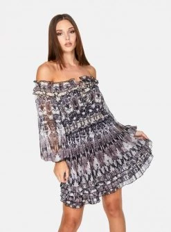 HeyYou Dresses Snake Print Long Sleeve Off The Shoulder Ruffle Dress