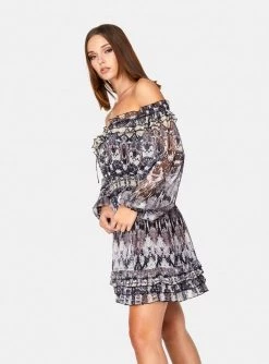 HeyYou Dresses Snake Print Long Sleeve Off The Shoulder Ruffle Dress