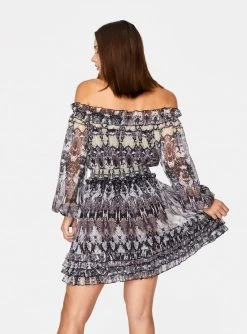 HeyYou Dresses Snake Print Long Sleeve Off The Shoulder Ruffle Dress