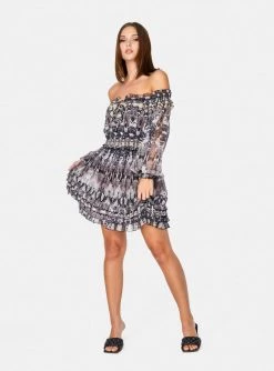 HeyYou Dresses Snake Print Long Sleeve Off The Shoulder Ruffle Dress