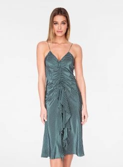 HeyYou Teal Polka Dot Ruched Front Tank Dress Dresses
