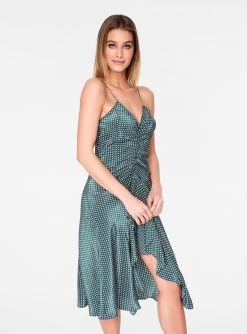 HeyYou Teal Polka Dot Ruched Front Tank Dress Dresses