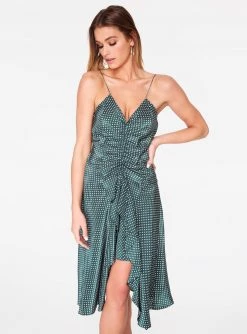 HeyYou Teal Polka Dot Ruched Front Tank Dress Dresses