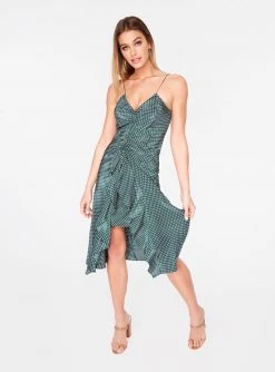 HeyYou Teal Polka Dot Ruched Front Tank Dress Dresses