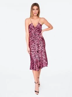 HeyYou Ruched Front Tank Dress In Pink Cheetah