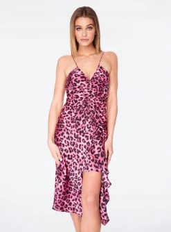 HeyYou Ruched Front Tank Dress In Pink Cheetah