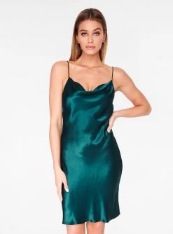 HeyYou Dresses Emerald Cowl Neck Satin Slip Dress