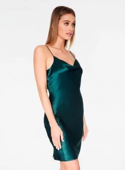 HeyYou Dresses Emerald Cowl Neck Satin Slip Dress 9 HeyYou Dresses Emerald Cowl Neck Satin Slip Dress