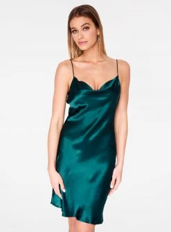 HeyYou Dresses Emerald Cowl Neck Satin Slip Dress