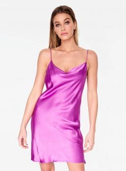 HeyYou Dresses Purple Cowl Neck Satin Slip Dress