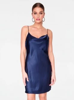 HeyYou Dresses Slate Cowl Neck Satin Slip Dress