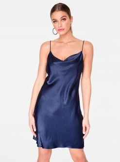 HeyYou Dresses Slate Cowl Neck Satin Slip Dress