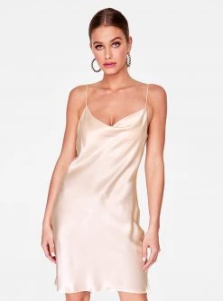 HeyYou Creme Cowl Neck Satin Slip Dress Dresses