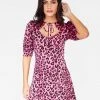 HeyYou Tie Neck Mini Dress In Pink Cheetah