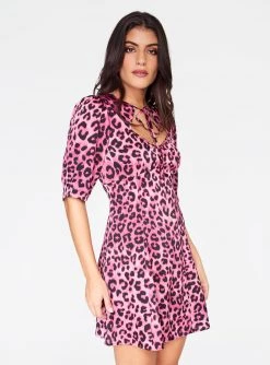 HeyYou Tie Neck Mini Dress In Pink Cheetah 9 HeyYou Tie Neck Mini Dress In Pink Cheetah