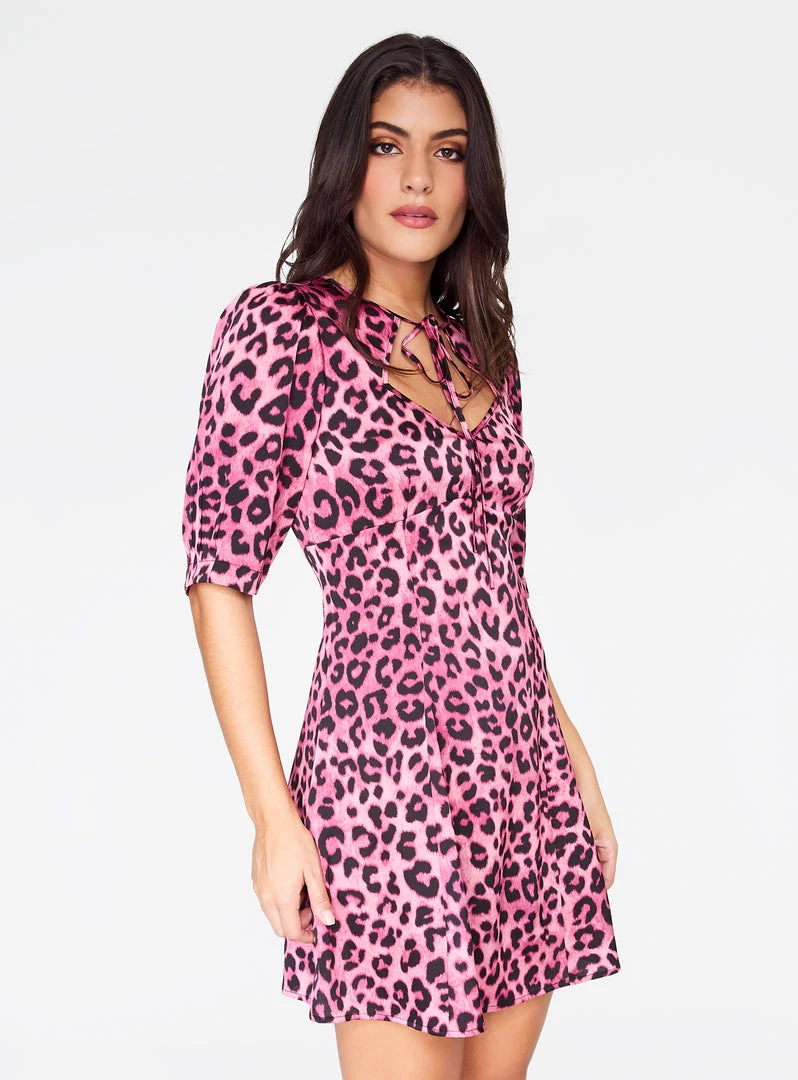 HeyYou Tie Neck Mini Dress In Pink Cheetah 5 HeyYou Tie Neck Mini Dress In Pink Cheetah