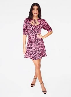 HeyYou Tie Neck Mini Dress In Pink Cheetah 11 HeyYou Tie Neck Mini Dress In Pink Cheetah