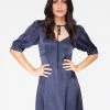 HeyYou Dresses Tie Neck Mini Dress In Navy