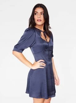 HeyYou Dresses Tie Neck Mini Dress In Navy 9 HeyYou Dresses Tie Neck Mini Dress In Navy