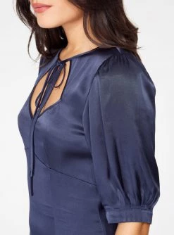 HeyYou Dresses Tie Neck Mini Dress In Navy