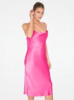 HeyYou Hot Pink Cowl Neck Satin Slip Midi Dress Dresses 9 HeyYou Hot Pink Cowl Neck Satin Slip Midi Dress Dresses