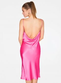 HeyYou Hot Pink Cowl Neck Satin Slip Midi Dress Dresses 10 HeyYou Hot Pink Cowl Neck Satin Slip Midi Dress Dresses