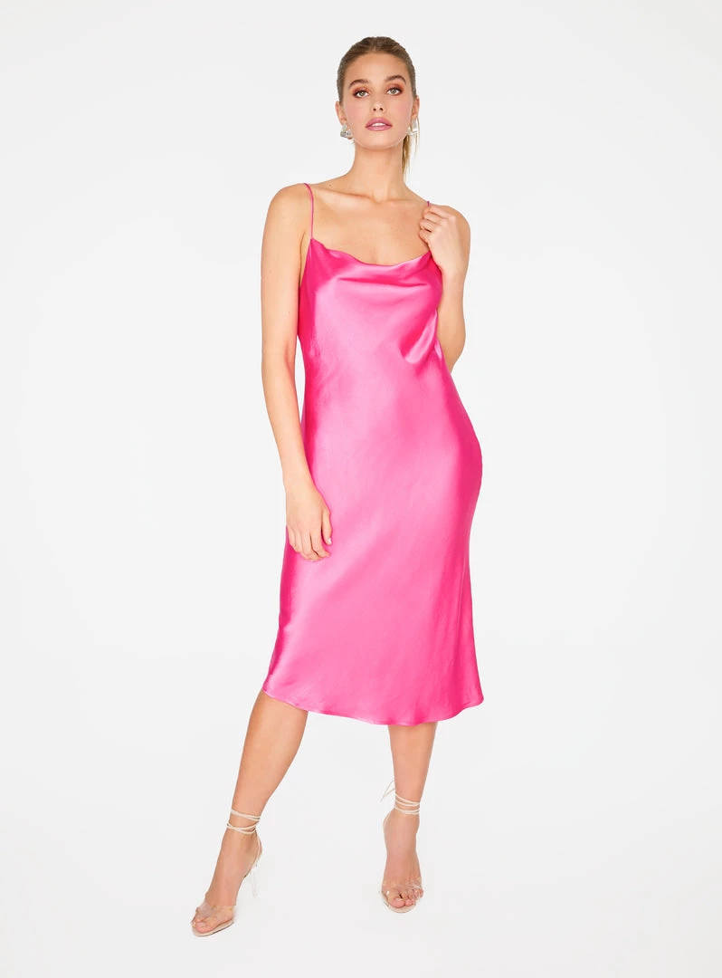 HeyYou Hot Pink Cowl Neck Satin Slip Midi Dress Dresses 7 HeyYou Hot Pink Cowl Neck Satin Slip Midi Dress Dresses