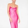 HeyYou Hot Pink Cowl Neck Satin Slip Midi Dress Dresses