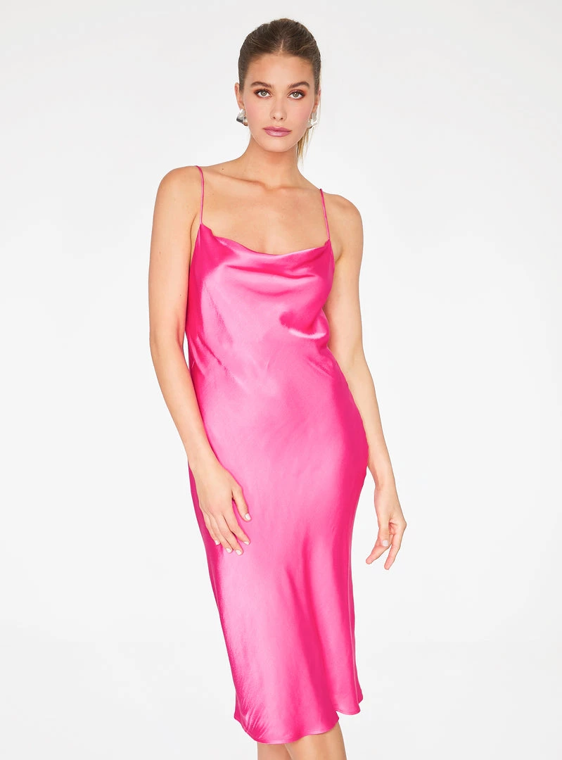 HeyYou Hot Pink Cowl Neck Satin Slip Midi Dress Dresses 3 HeyYou Hot Pink Cowl Neck Satin Slip Midi Dress Dresses