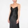 HeyYou Black Cowl Neck Satin Slip Midi Dress Dresses