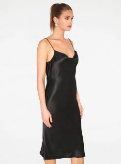 HeyYou Black Cowl Neck Satin Slip Midi Dress Dresses