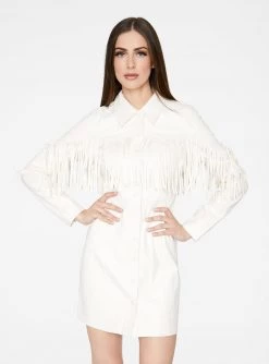 HeyYou Off White Faux Leather Fringe Western Dress