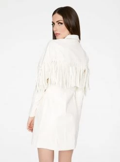 HeyYou Off White Faux Leather Fringe Western Dress