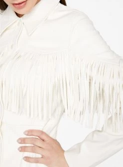 HeyYou Off White Faux Leather Fringe Western Dress